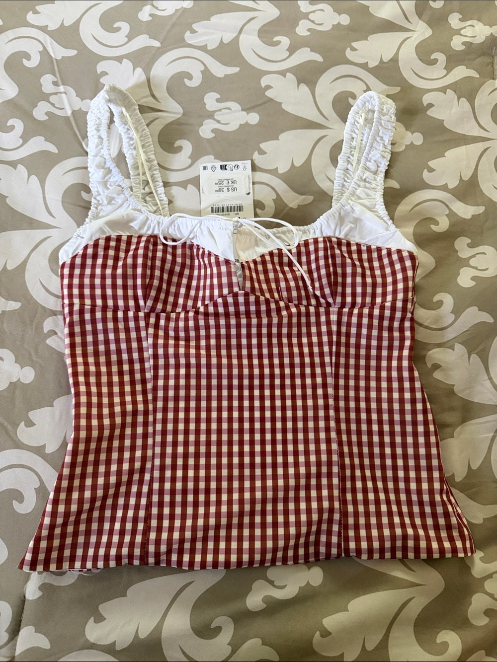 Zara Red and White Gingham Tie-Front Camisole